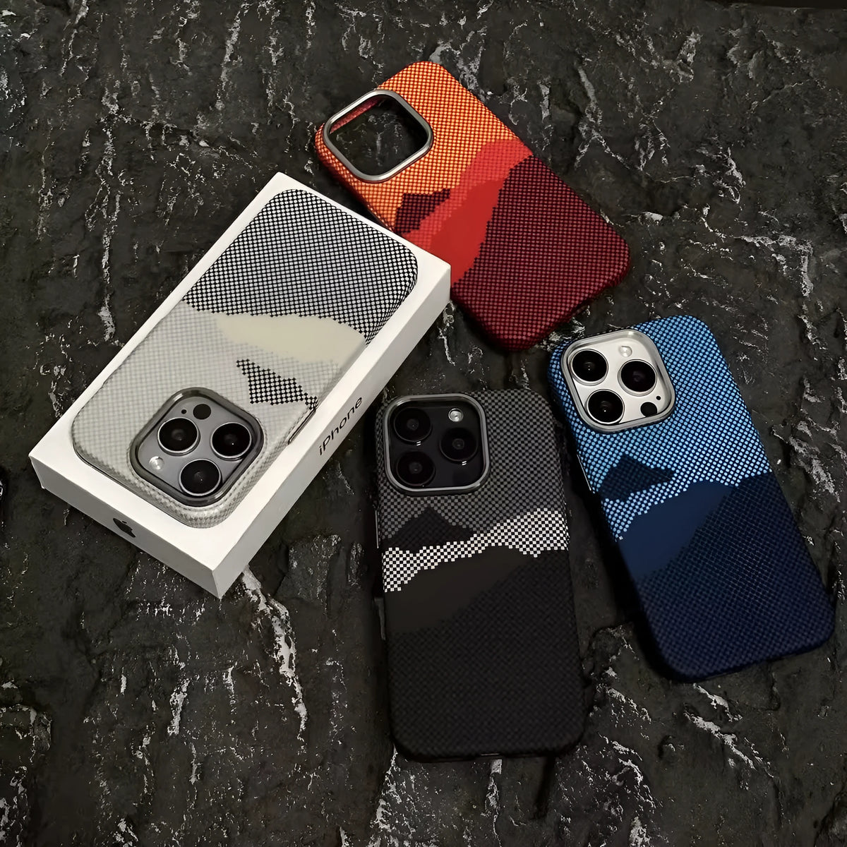 Luminous magnetic PC protective phone case for iPhone 15 Pro Max Alpine black pattern shockproof anti-fall