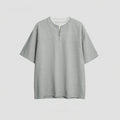 Cotton blend loose fit patchwork top in solid colour with zip false two-piece design