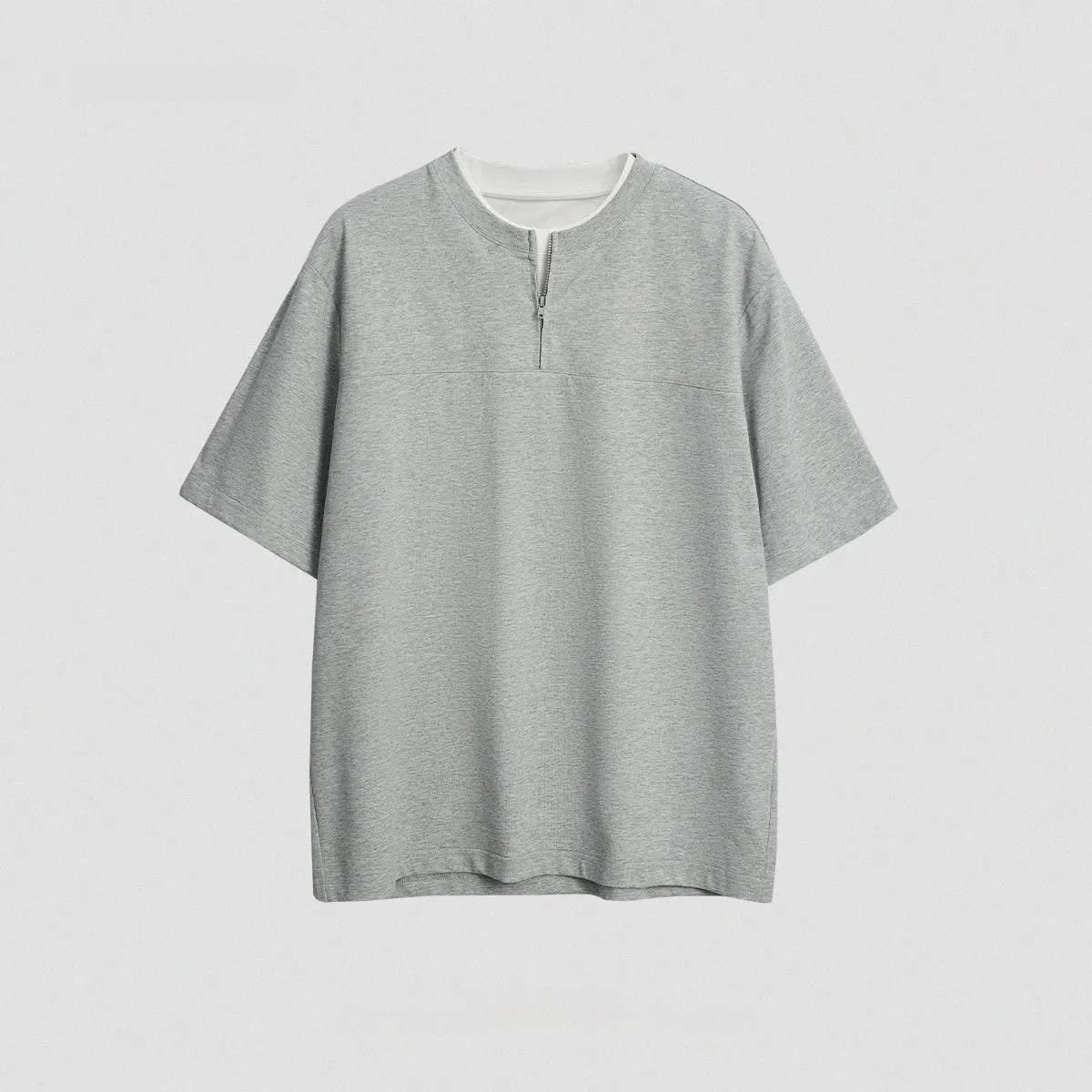 Cotton blend loose fit patchwork top in solid colour with zip false two-piece design