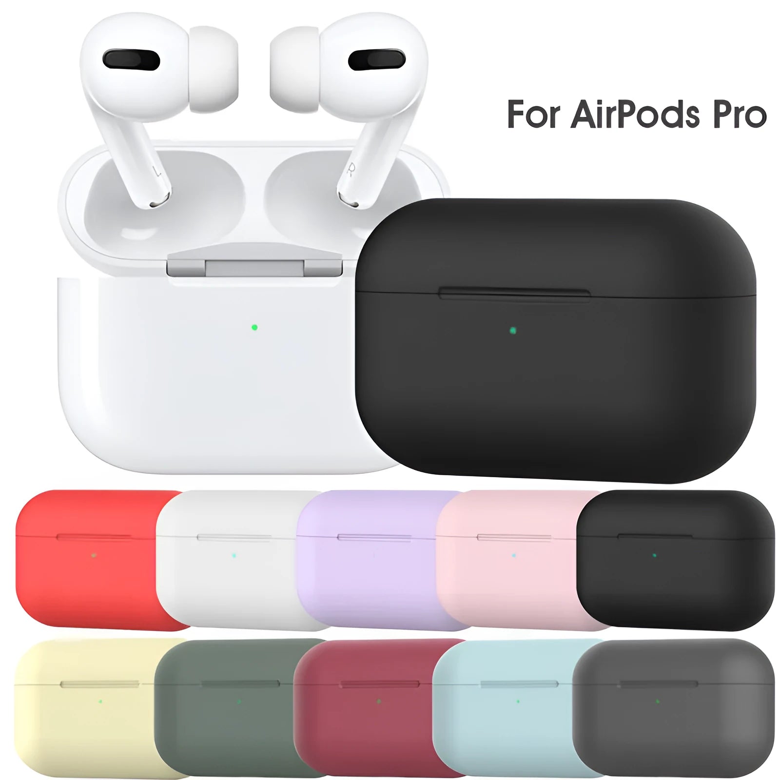 AirPods Pro silicone protective cover in multiple colours showing buckle-detailed and solid options