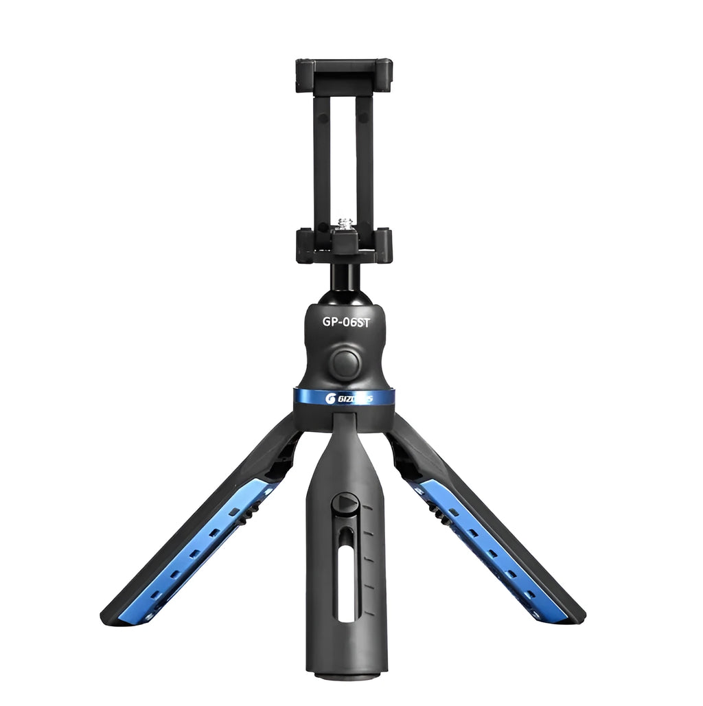 Black desktop phone tripod compatible with Apple iPhone and Huawei P30 models