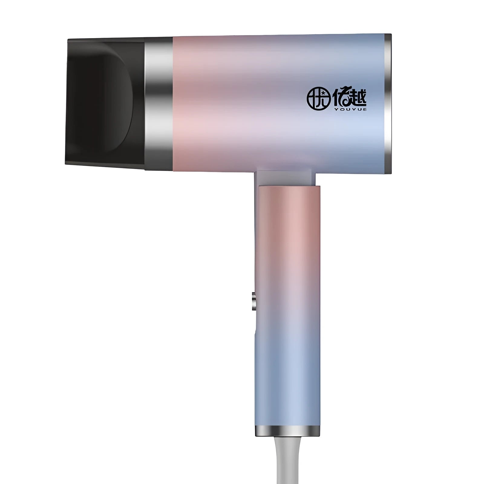 Foldable negative ion hair dryer in emerald green colour with collapsed handle showing compact design