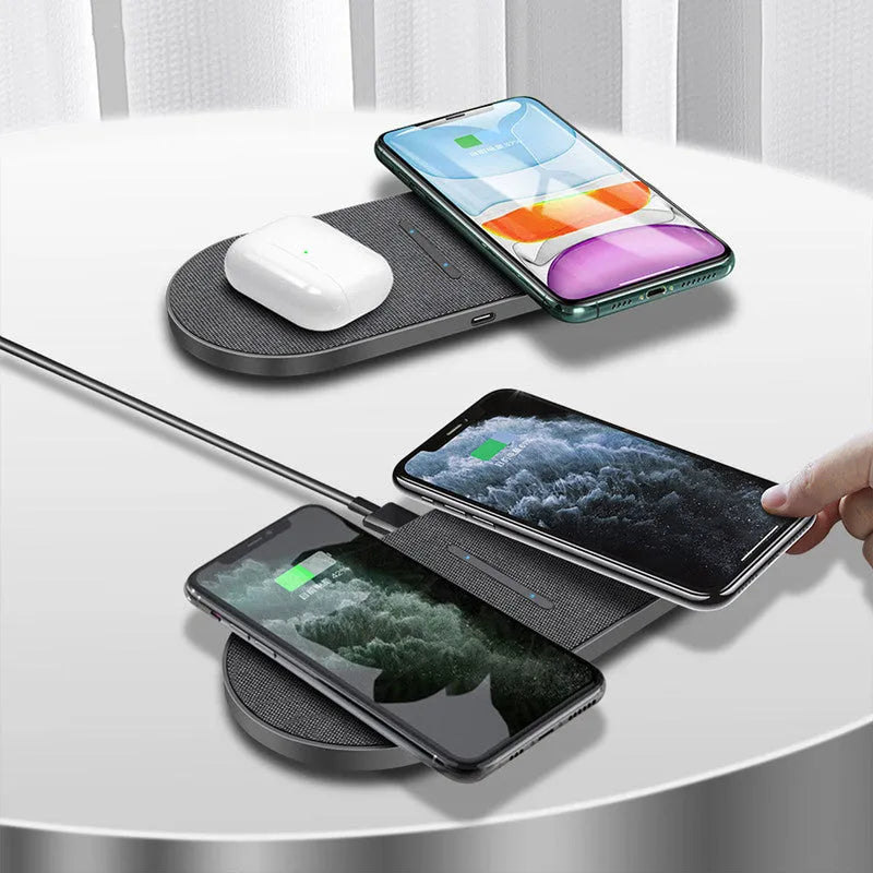 Black 2-in-1 wireless charger pair with dual charging stations for simultaneous device charging