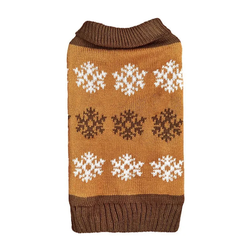 Grey and brown dog Christmas sweater with snowflake pattern, pet clothing for winter