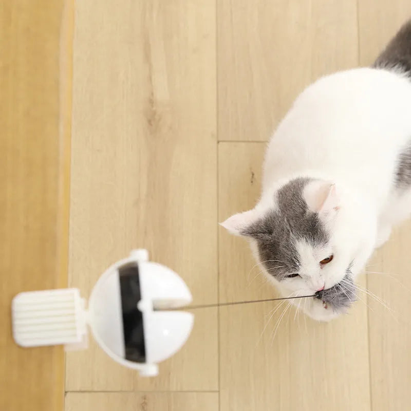 White ABS electric interactive automatic lifting cat ball toy, 7 x 3.5cm clip-on pet toy with replaceable hairball