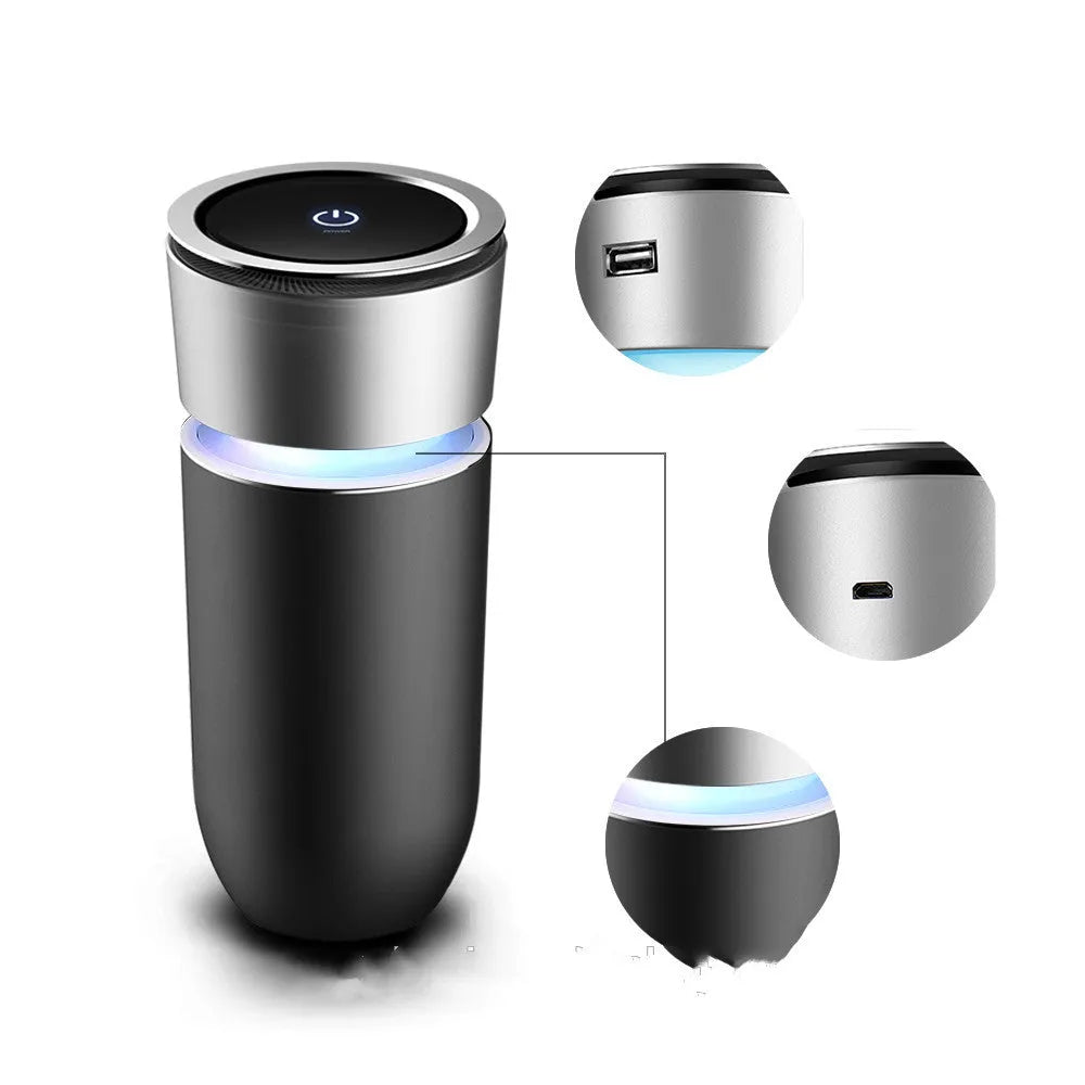USB negative ion car air purifier, 75x75x165mm, 3W 5V USB powered, for car and small room use