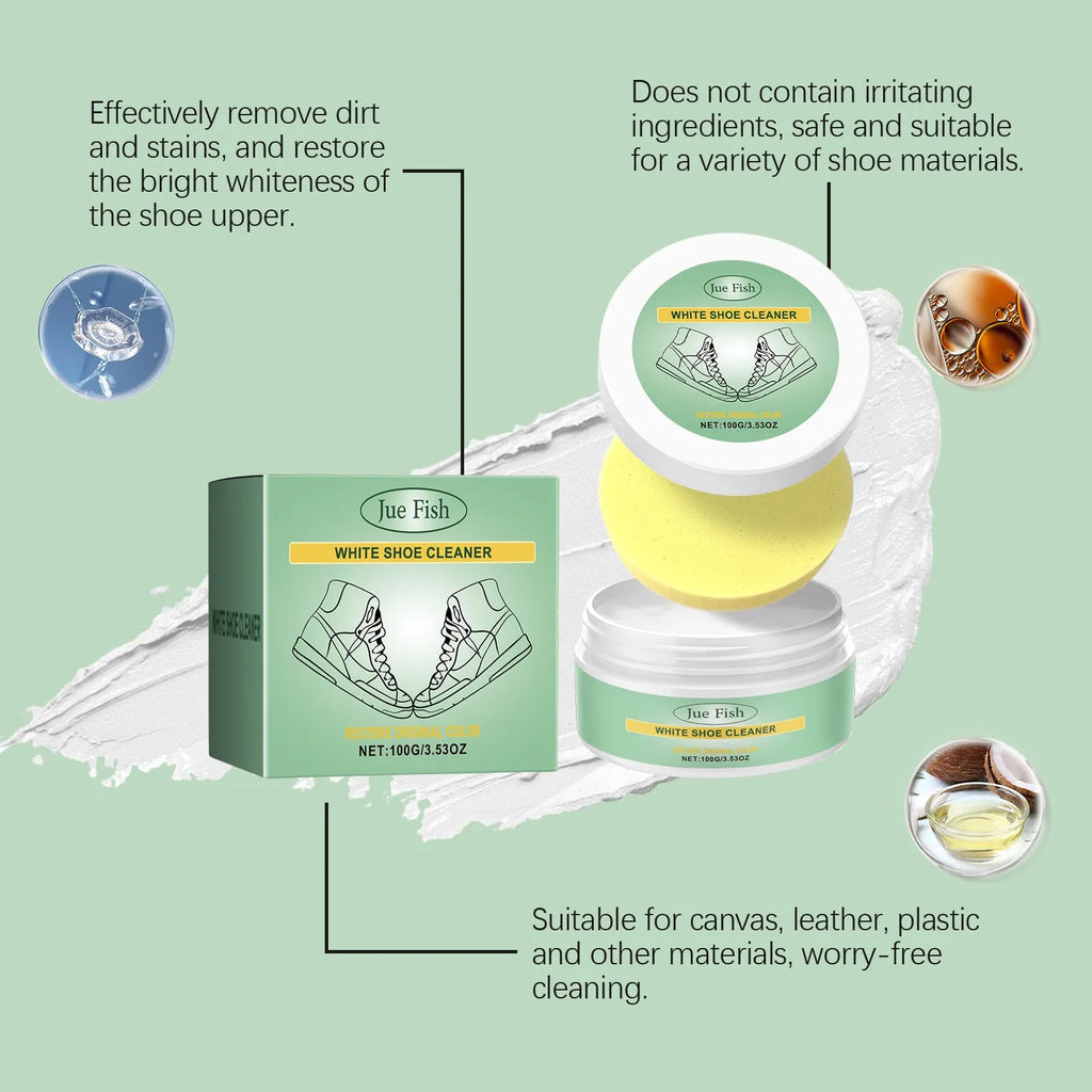 White shoes cleaning cream 100g tube with sponge, portable trainer maintenance kit