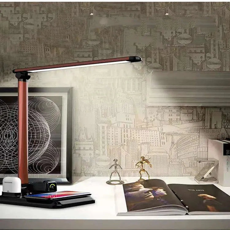 Black and white 4-in-1 LED desk lamp with wireless charging pad and Type-C interface