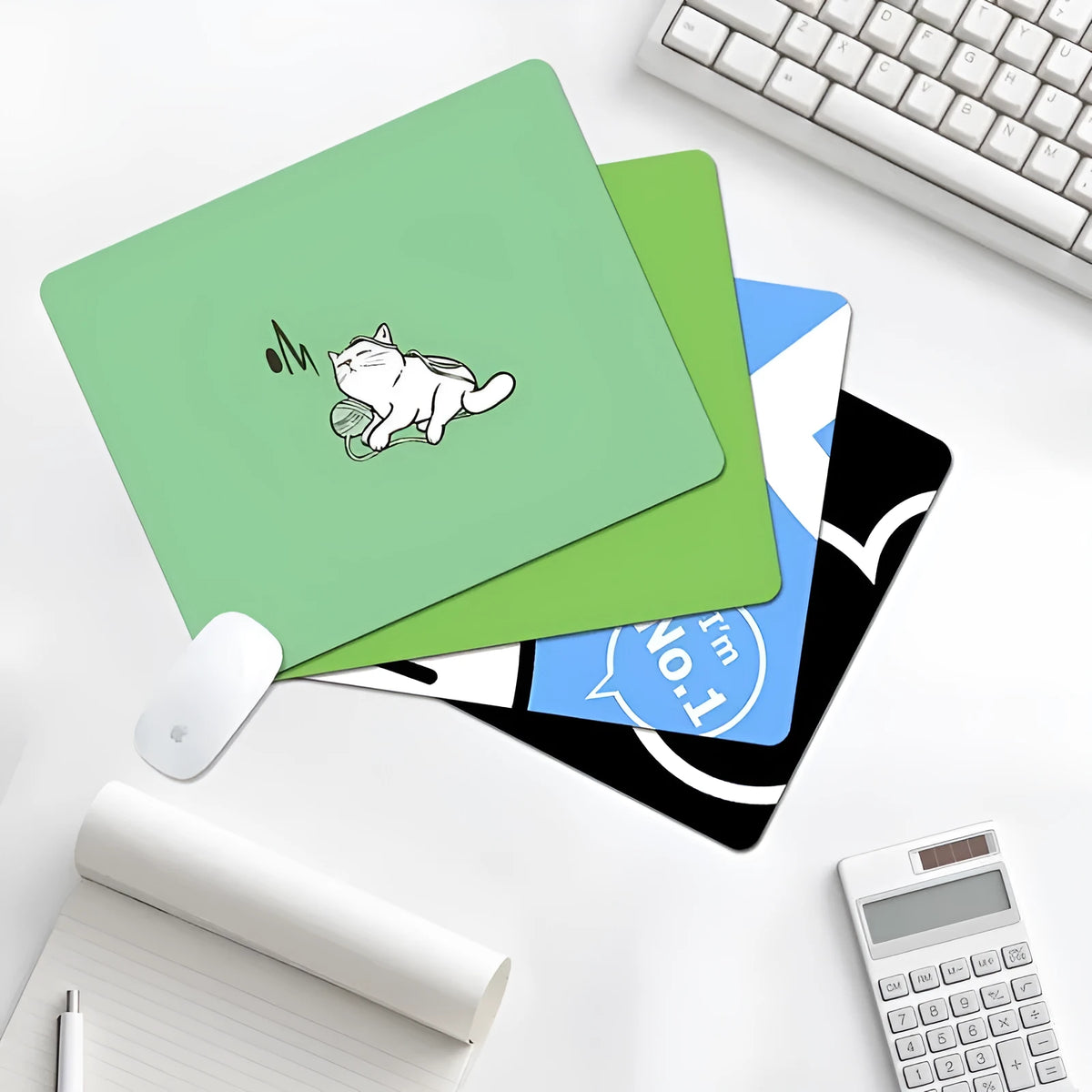 Custom mouse mat with non-slip rubber base and cloth surface, 20cm x 24cm x 3mm, printed design.