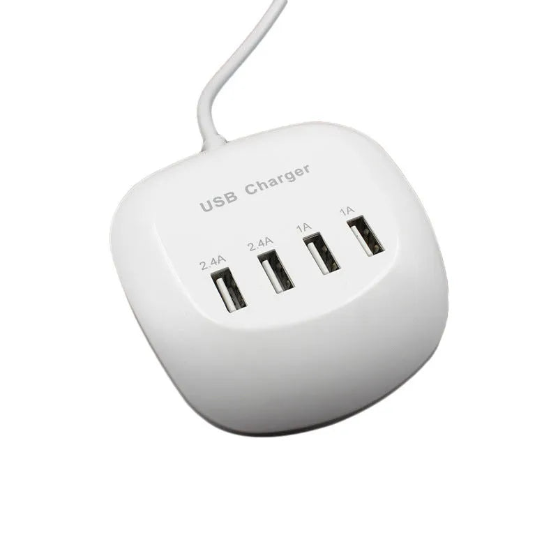 White USB wall charger with either EU two-pin or US two-blade plug style