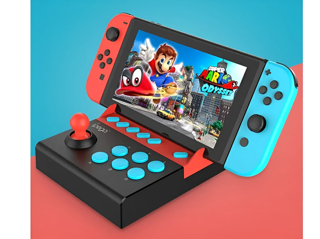 Fighting stick gaming controller for Nintendo Switch, red blue black, USB-C, 128x139x50mm