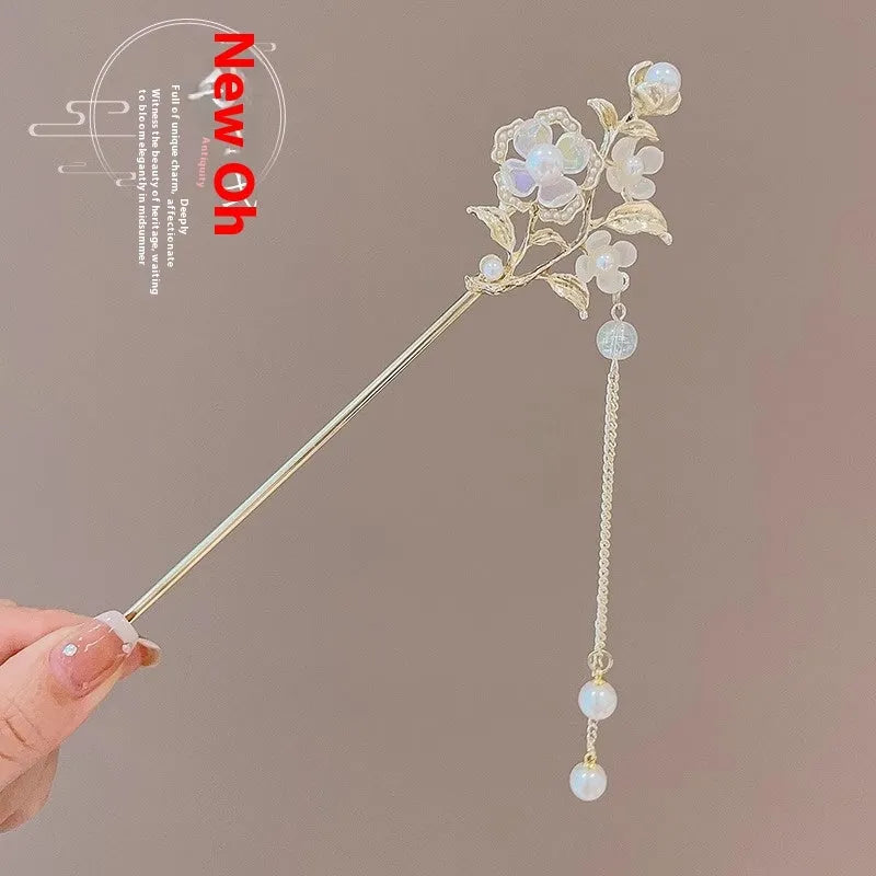 New Chinese style updo hair clasp alloy electroplated antique floral hairpin