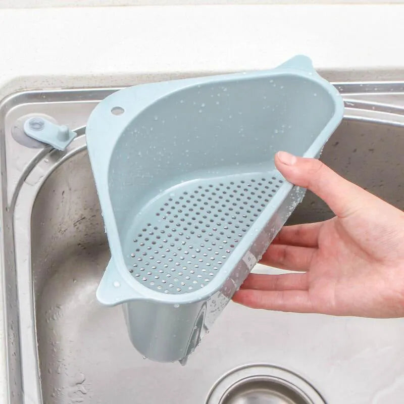 Triangle kitchen sink storage rack with hollow design for sponge drainage