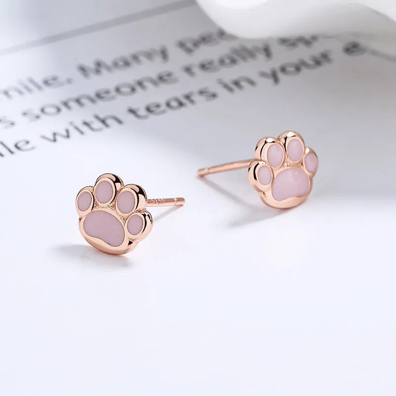 925 sterling silver cat's paw geometric stud earrings with rose gold electroplated colour, earplug style