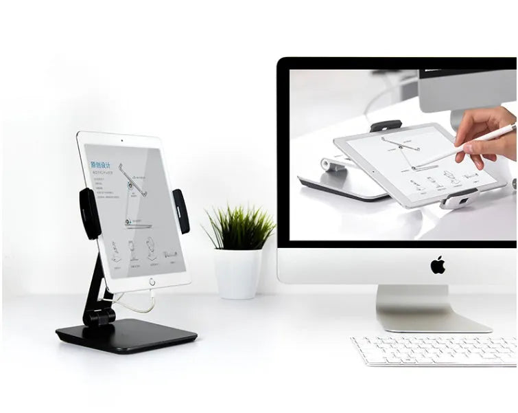 Folding aluminium desktop phone and tablet stand with 360-degree rotation