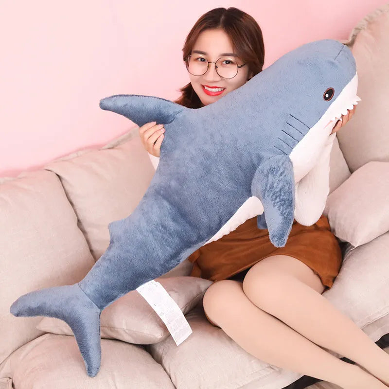 Crystal super soft shark plush pillow in shark colour, 80cm or 100cm size, with PP cotton filling