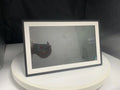 White smart digital photo frame with 15.6-inch screen and wall mount bracket