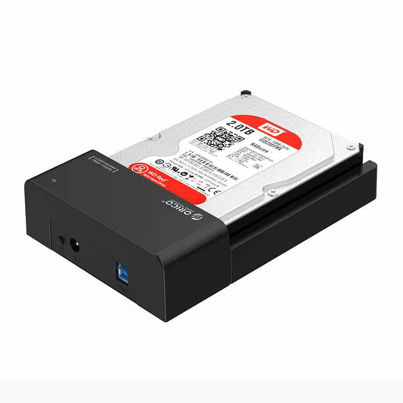 Black plastic hard disk enclosure case for 2.5-inch and 3.5-inch SATA hard drives with data cable