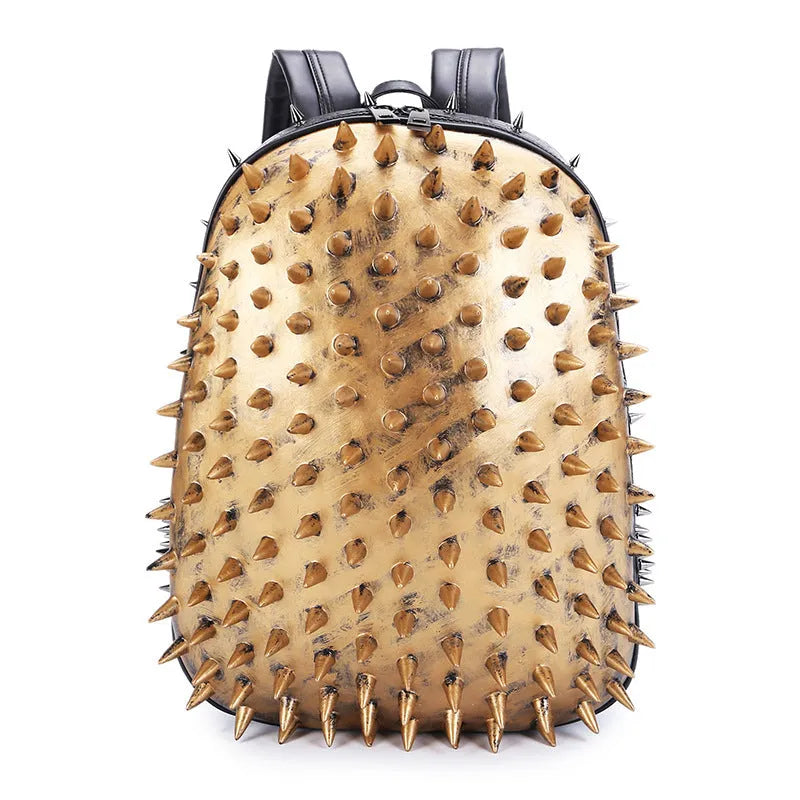 Women's oval shaped punk style backpack in PU leather with air cushion straps and hollow out design