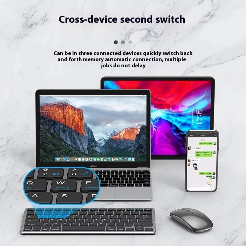 Ultra-thin wireless keyboard and silent mouse set in black, gunmetal, or silver, with USB receiver and keyboard cover.