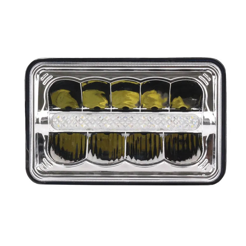 5 inch square LED car headlight in black die-cast aluminium housing with PC lens