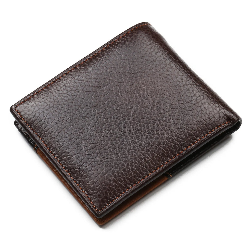 Horizontal cowhide leather wallet with personalised stitching, open to show card slots and a zipper compartment.