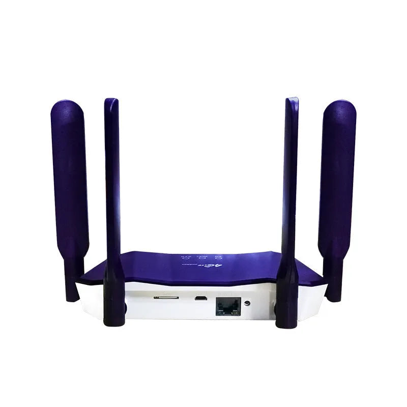 Blue 4G all netcom dual-mode wireless wired router with four extended antennas.