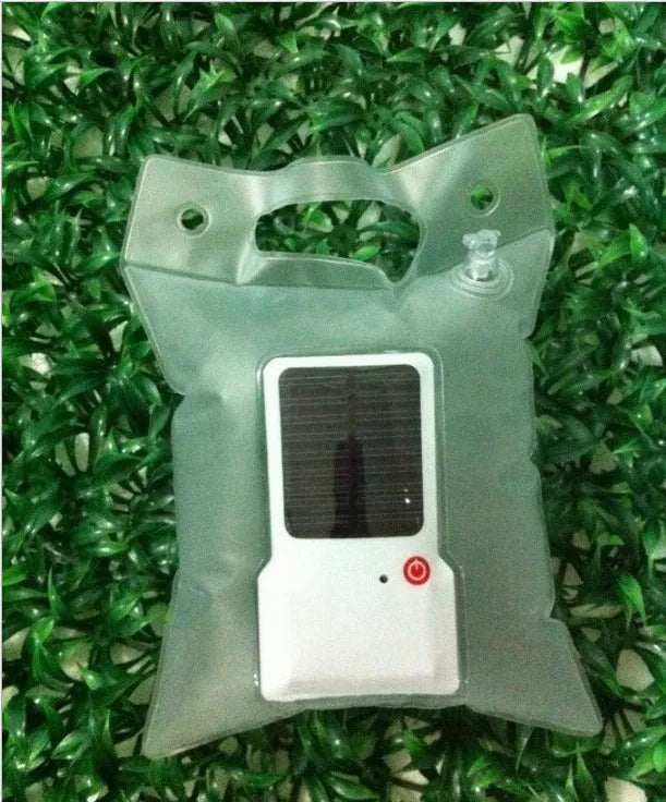 White inflatable solar light with LED lamp for camping and emergency outdoor use, deflated size 310x203x10mm