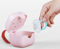 White baby pacifier UV disinfection box with lid closed, 9.5cm diameter