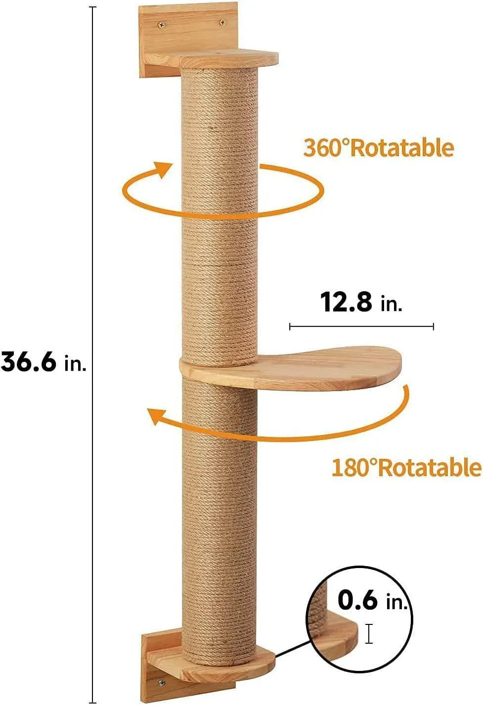 Wooden wall-mounted cat climbing frame with jumping platform and wrapped scratching posts