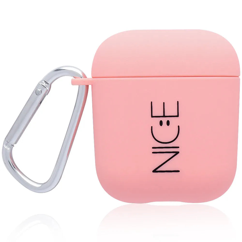 Black and Pink AirPods case covers with Flower, Love, and Smiley face emoji designs.