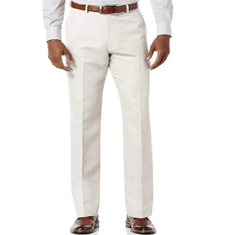 Men's linen trousers with slanted pockets in beige white, available in S to XXXL sizes