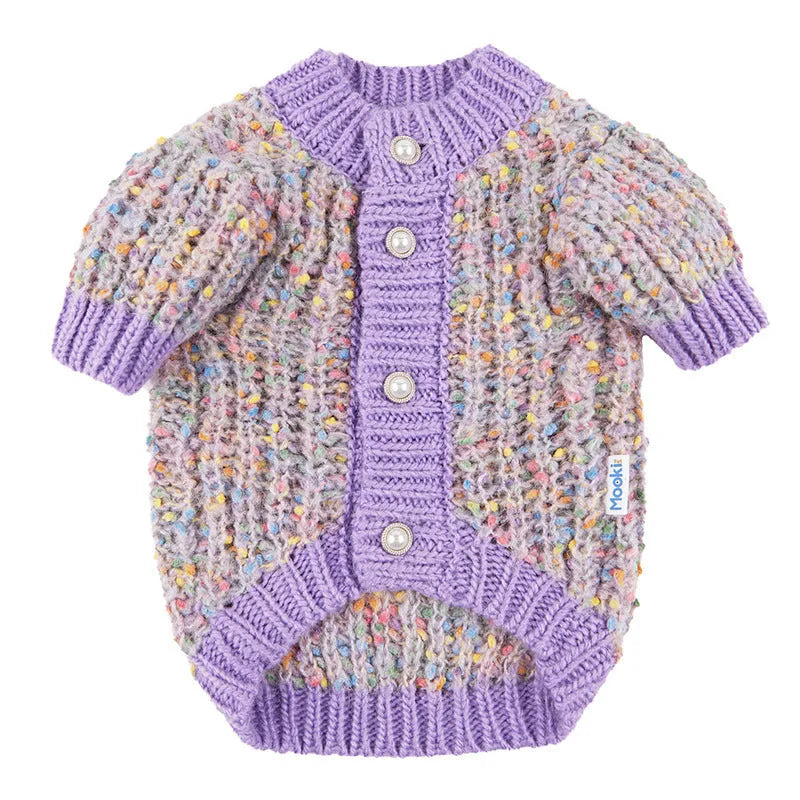 Purple polyester dog cardigan sweater for XL and XXL sized pets