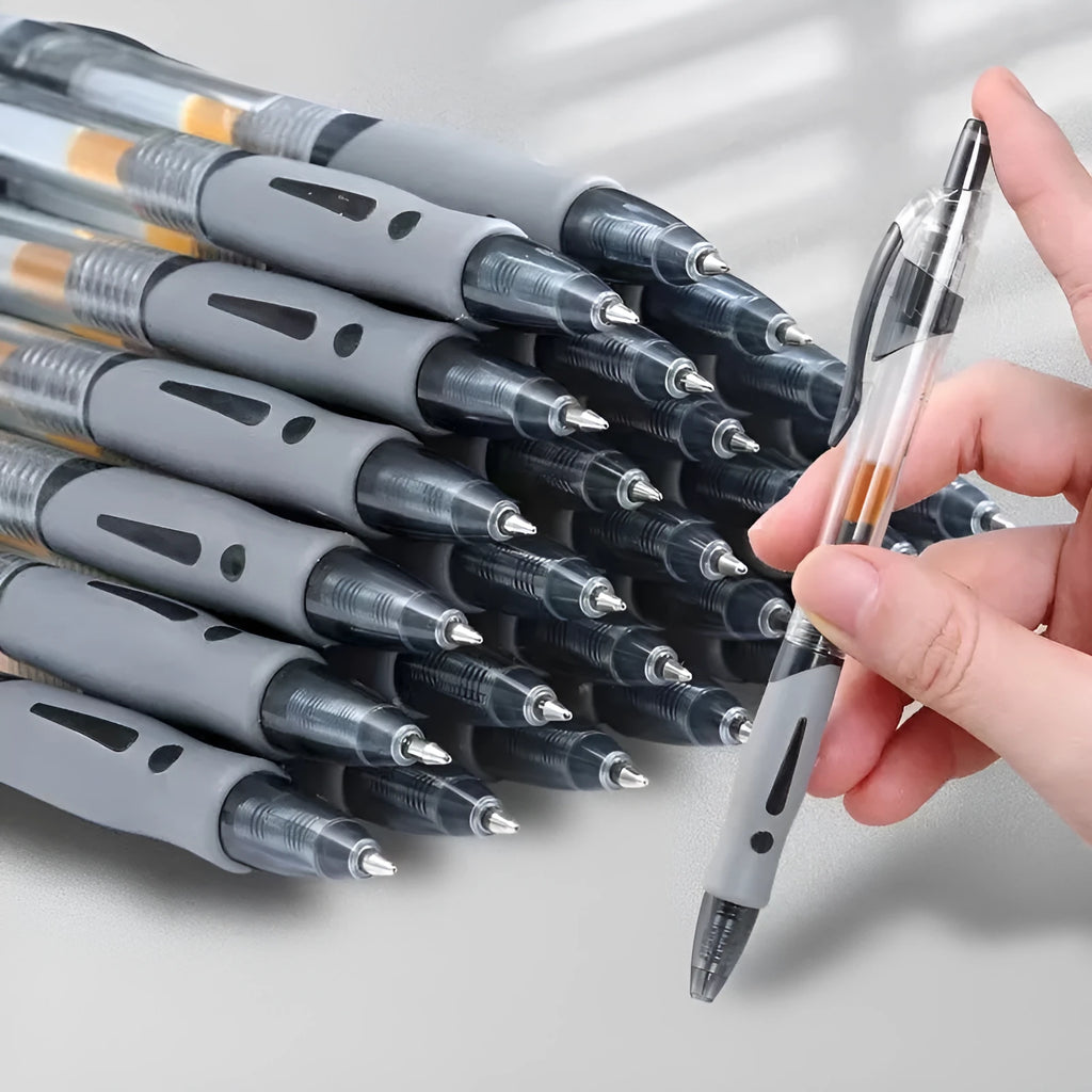 A black, blue, or red plastic gel pen with a 0.5mm tip for writing.