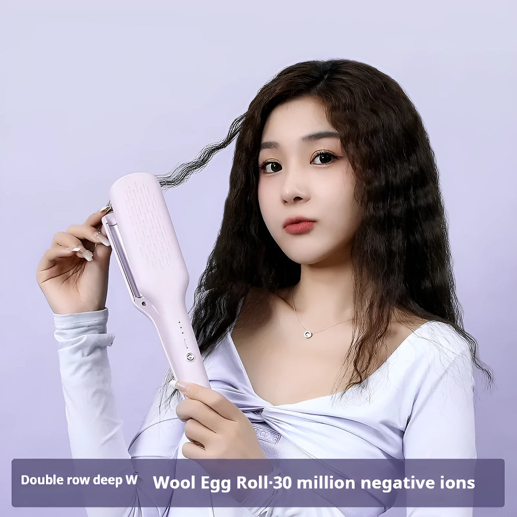 Purple egg roll hair curler with ultra-small barrel and wired power cord for water ripple curls