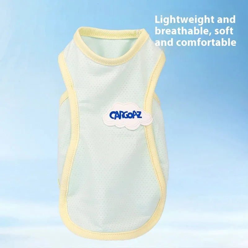 Grass green anti-lint polyester summer vest for a cat on a white background.