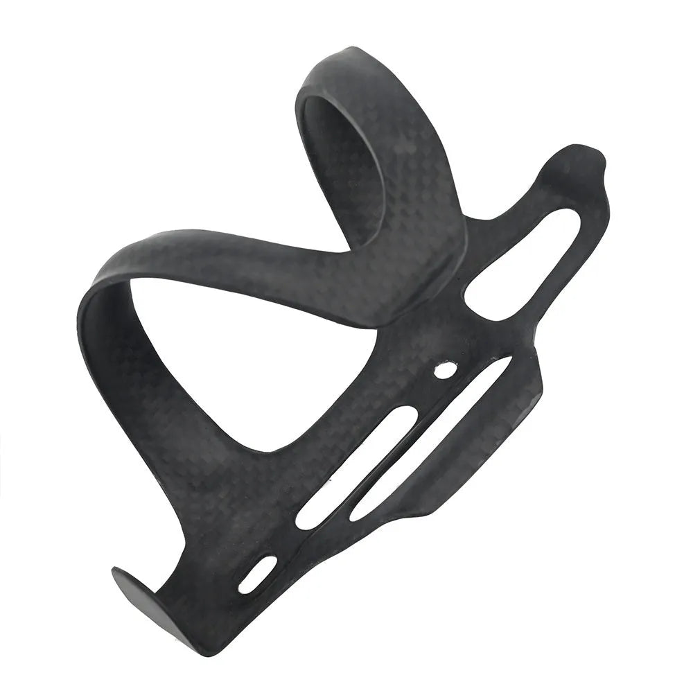 Black carbon fibre side-pull water bottle cage for road and mountain bikes.