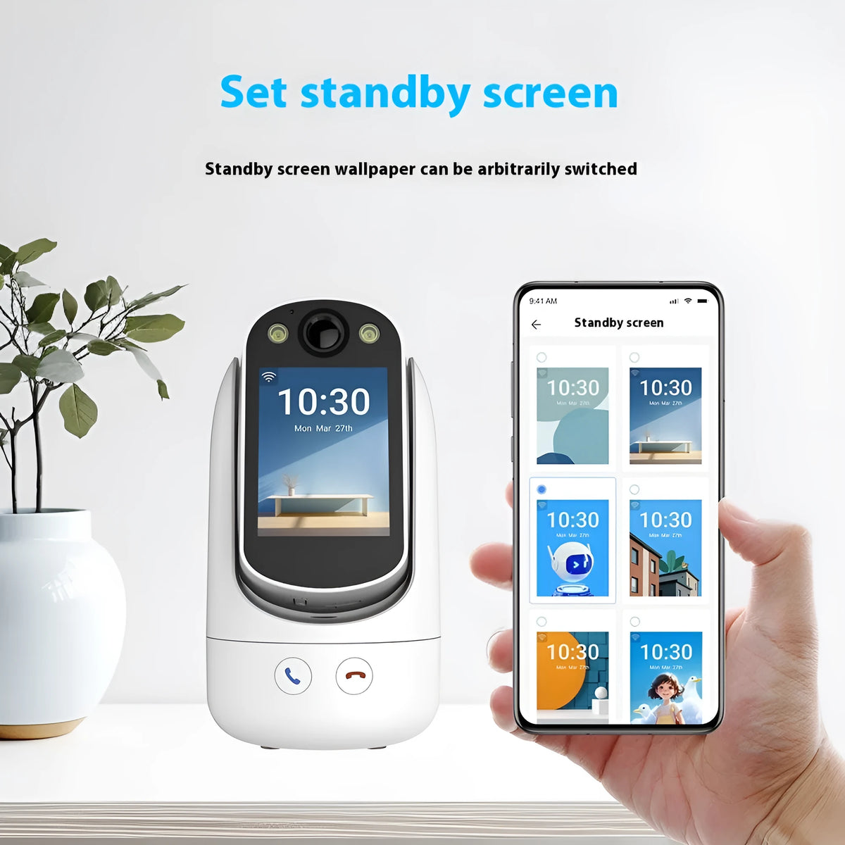 White C20 surveillance camera with 2.8-inch screen and wide-angle lens for indoor monitoring