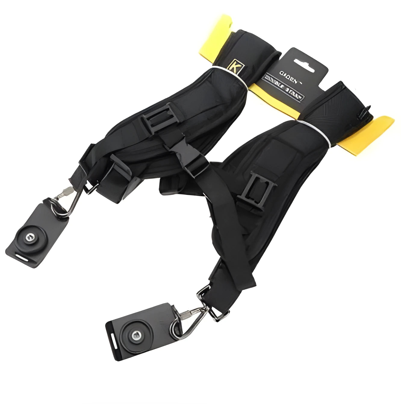 Black professional dual shoulder strap for two SLR cameras with thick sponge padding