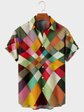 Men's striped digital print short sleeve shirt in Photo Color with four-way stretch polyester fabric
