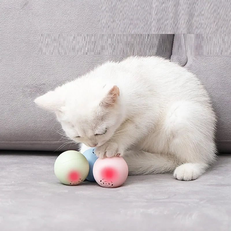 Self-hi pussy cat music ball with sounds and biteable texture in blue, green, and pink 46 mm