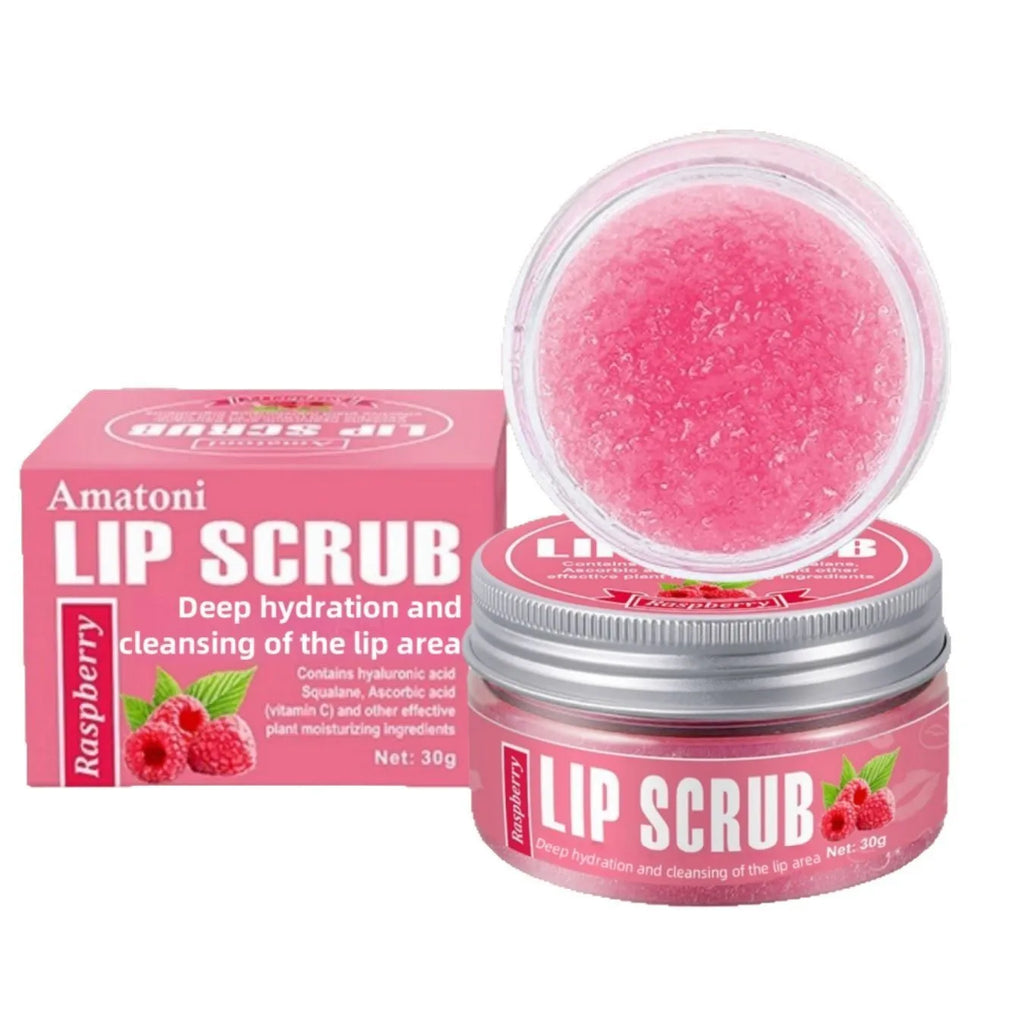 30g jar of fruit flavour lip scrub cream with coconut, raspberry, vanilla, watermelon options