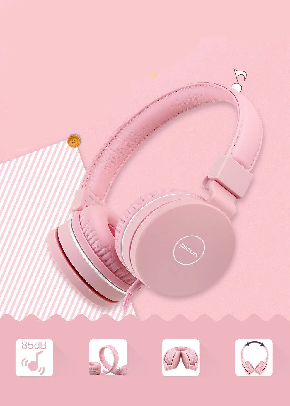 BENGOO C30 wired over-ear headphones in mint green with braided cable and 3.5mm plug.