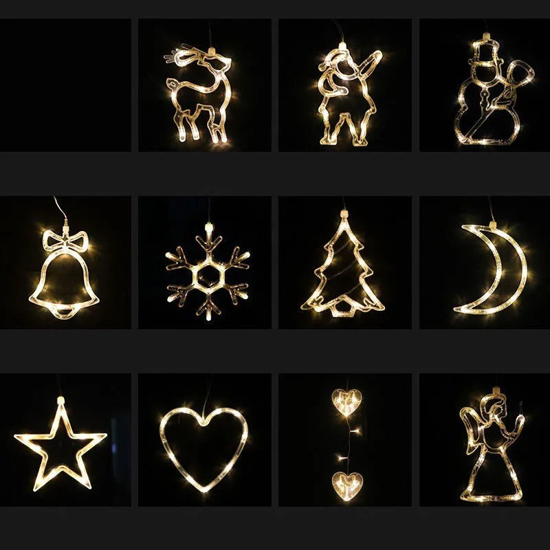 Battery-powered Christmas LED chandelier light with suction cups, showing Santa Claus design.