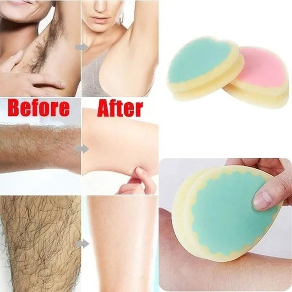 Pink and green reusable hair removal sponge pad in water drop shape, 9x10cm