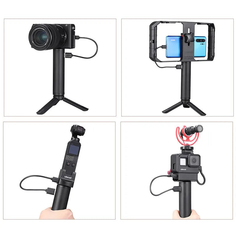 Black aluminium alloy portable power bank with integrated handle showing 12.5cm length