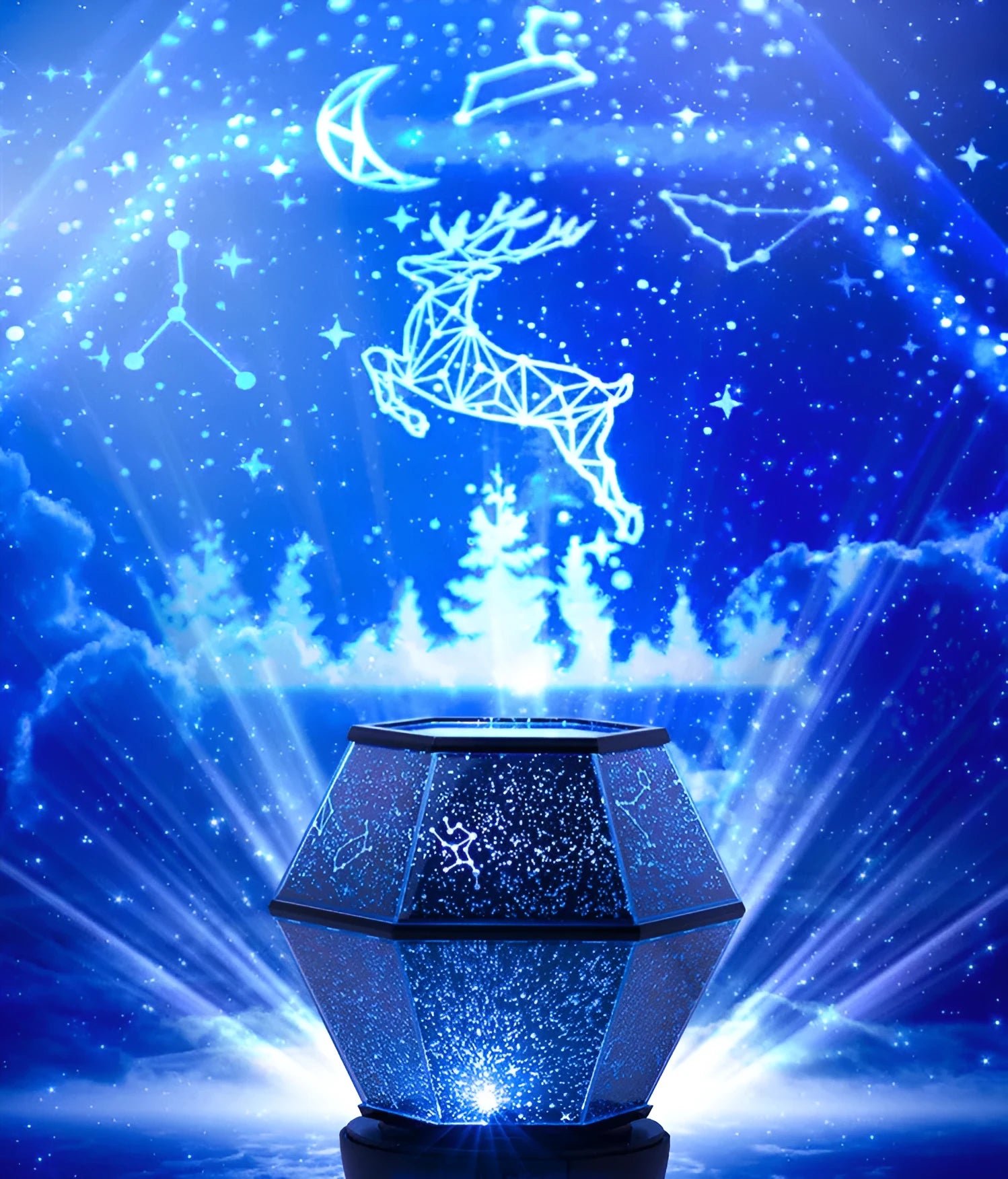 Children's rotating stars LED night light projecting coloured star patterns on wall