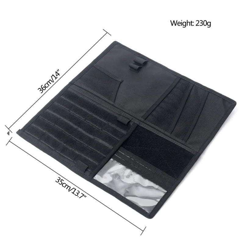 Vehicle sun visor organizer 1000D nylon 36cm by 35cm in black with storage pockets