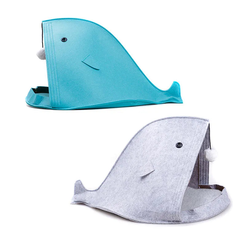 Foldable felt pet nest in blue, size 40x40x50cm, made from non-woven felt, tear resistant and washable