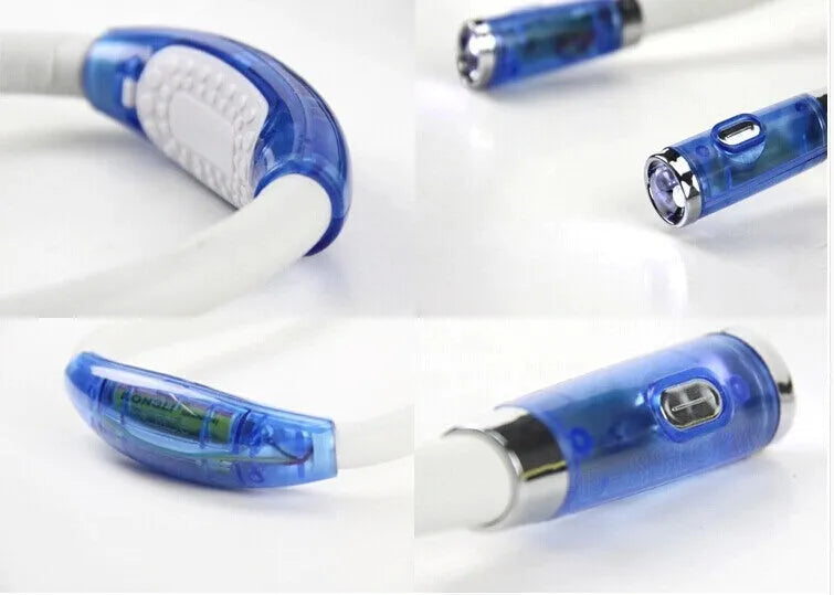 Flexible neck hug book light in blue with LED reading lamp, three modes, soft silicone, 58cm total length